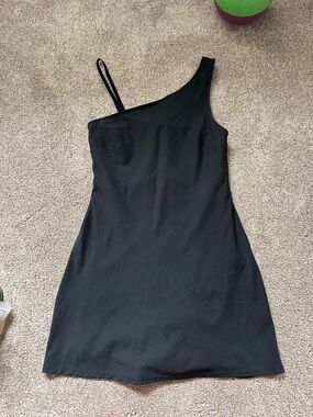 Women's One-Shoulder athletic  Black Dress with shorts